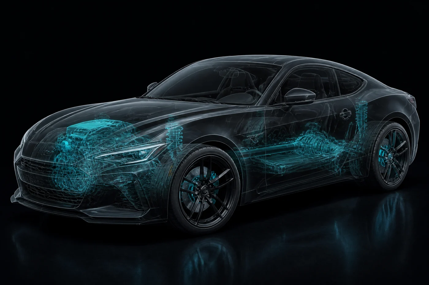 Representative transparent vehicle illustration used for the app’s vehicle-systems view